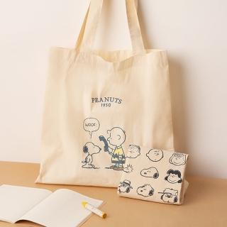 【Norns】Peanuts史努比棉布手提袋(Snoopy原色手提袋 側揹包 環保購物袋Eco Bag)
