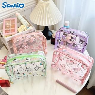 【SANRIO 三麗鷗】母親節禮物 三麗鷗明星大容量透明收納包化妝包 盥洗包旅行收納包(酷洛米/美樂蒂/凱蒂貓/