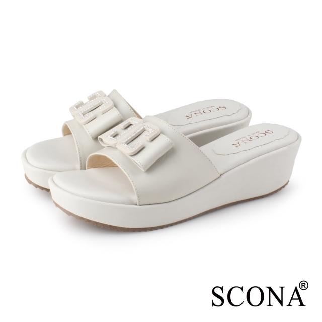 SCONA 蘇格南 真皮 簡約蝴蝶結厚底涼拖鞋 米色 31218-2