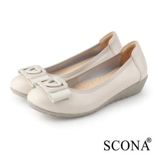 【SCONA 蘇格南】全真皮 甜美舒適楔型娃娃鞋(米色 31216-2)