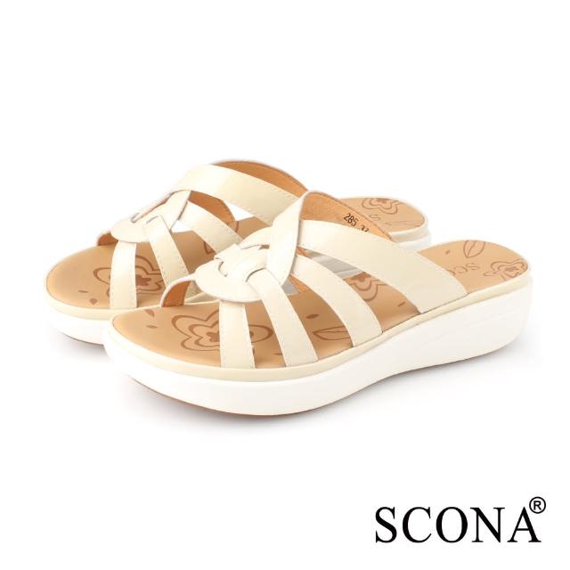 【SCONA 蘇格南】真皮 時尚舒適加州涼拖鞋(米色 31230-1)
