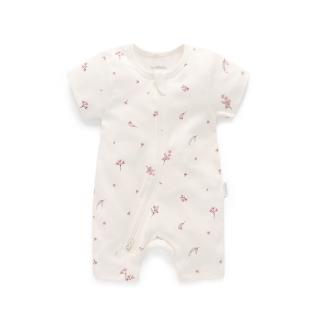 【Purebaby】有機棉嬰兒短袖連身衣 前開扣(新生兒 包屁衣)