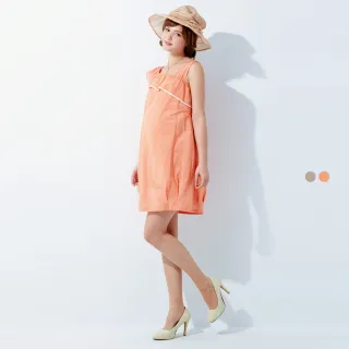 【Gennies 奇妮】浪漫風斜肩式洋裝-橘/灰(孕婦裝 造型袖 綁帶 歐歐咪妮)