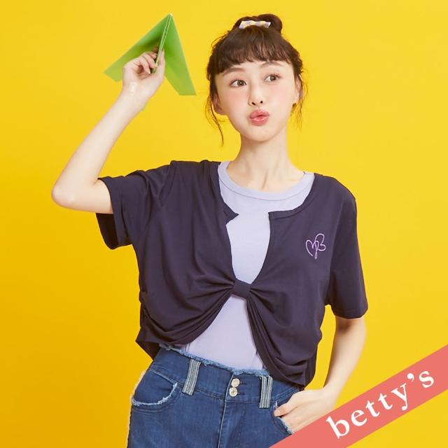 【betty’s 貝蒂思】假兩件愛心刺繡短袖T-shirt(深藍)