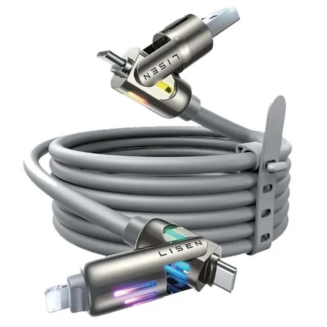 【HongXin】240W 四合一快充線 USB+Type-C to Type-C+Lightning(充電線/1M)