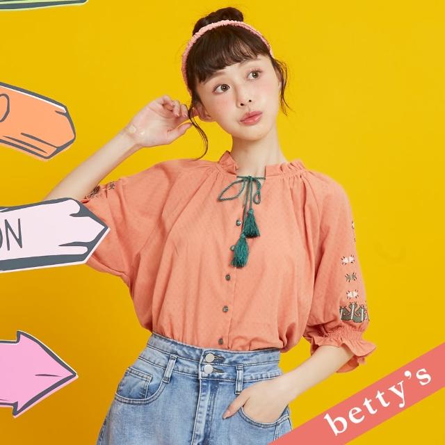 【betty’s 貝蒂思】民族風刺繡撞色綁帶襯衫(橘色)