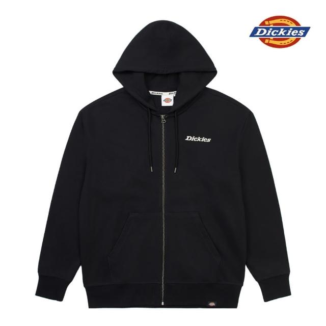 【Dickies】男款黑色胸前簡約刺繡Logo設計休閒連帽外套｜DK0A87TMBLK