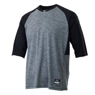 【MIZUNO 美津濃】短袖上衣 男 七分袖練習服 黑灰 12TCBL2206