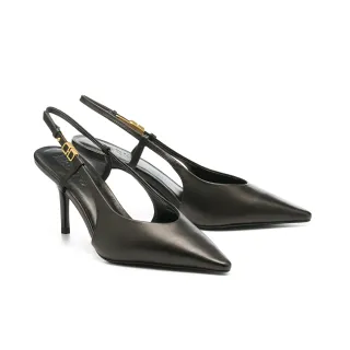 【HELENE_SPARK】別致時尚H釦全真皮後繫帶尖頭高跟鞋(黑)