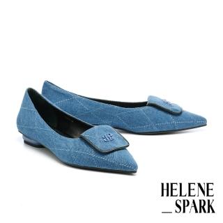 【HELENE SPARK】率性時尚Curly H菱格牛仔布尖頭平底鞋(藍)
