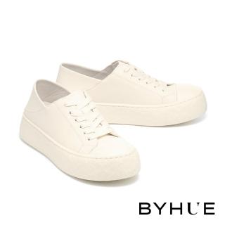 【BYHUE】舒適百搭牛皮軟芯厚底休閒鞋(白)
