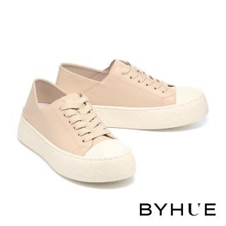 【BYHUE】舒適百搭牛皮軟芯厚底休閒鞋(米)
