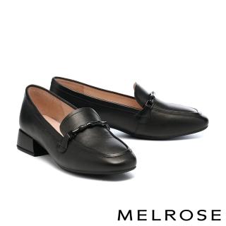 【MELROSE】美樂斯 別致品味啞光長釦牛皮樂福低跟鞋(黑)