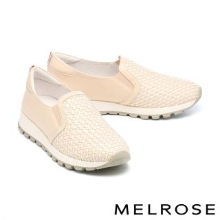 【MELROSE】美樂斯 日常質感雙色編織羊皮厚底休閒鞋(米)