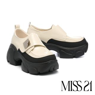 【MISS 21】冷酷未來感方釦魔鬼氈寬帶大頭厚底鞋(白)