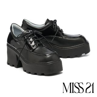 【MISS 21】Y3K 暗黑純色綁帶大方頭水臺高跟厚底鞋(黑)