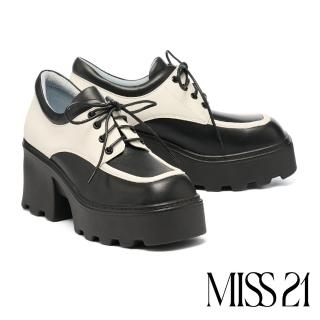【MISS 21】Y3K 暗黑撞色綁帶大方頭水臺高跟厚底鞋(白)