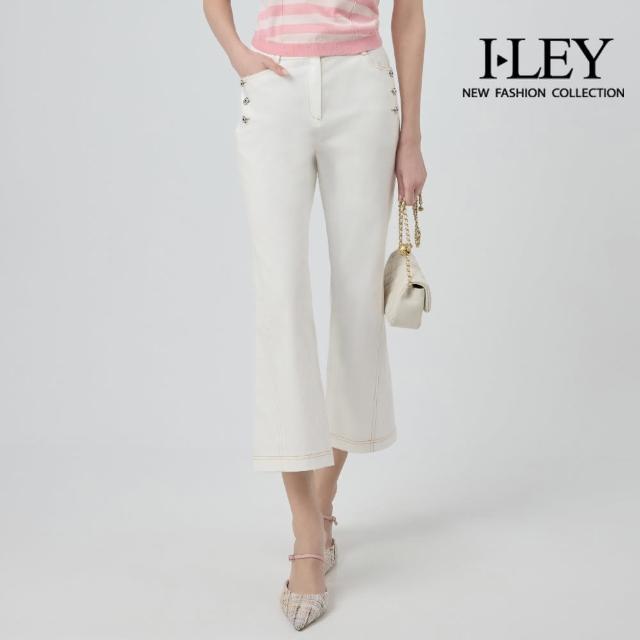 【ILEY 伊蕾】九分休閒棉質小直筒褲(白；M-XL；1252026460)