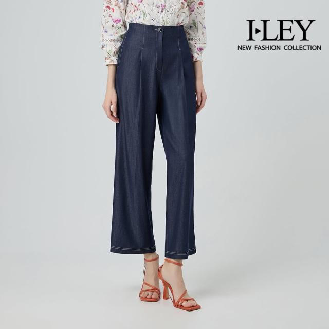 【ILEY 伊蕾】個性垂墜縲縈牛仔長褲(深藍；M-XL；1252028619)