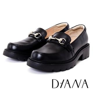 【DIANA】質感牛皮經典馬銜釦厚底樂福鞋(黑色)