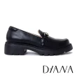 【DIANA】質感牛皮經典馬銜釦厚底樂福鞋(黑色)