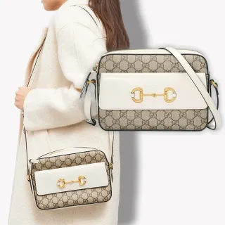 【GUCCI 古馳】645454 經典1955 Horsebit馬銜釦系列拉鍊相機包/斜背包(米白色)