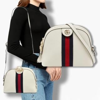 【GUCCI 古馳】719881 / 499621 經典Ophidia系列綠紅綠織帶牛皮貝殼包 肩背/斜揹包(白色)