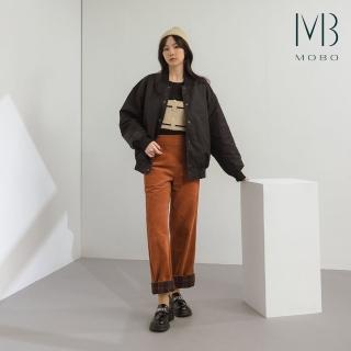 【MO-BO】燈心絨反摺格子長褲
