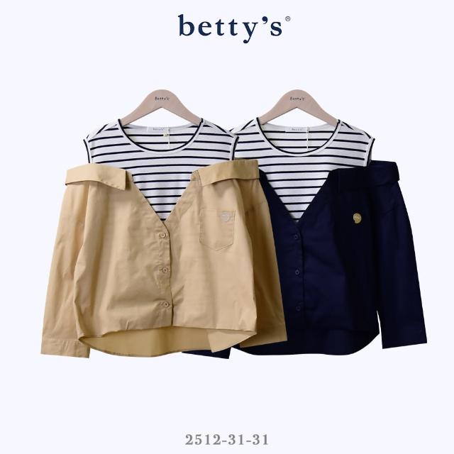 【betty’s 貝蒂思】假兩件條紋露肩拼接上衣(共二色)