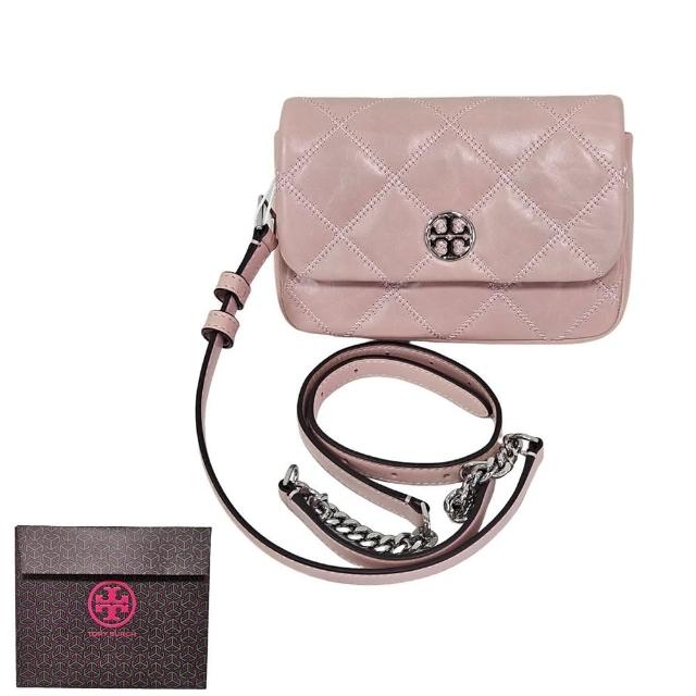 【TORY BURCH】TB WILLA 菱格小香風亮面皮革 側背包 腰包(芭比粉/贈原廠防塵袋紙袋/母親節送禮)