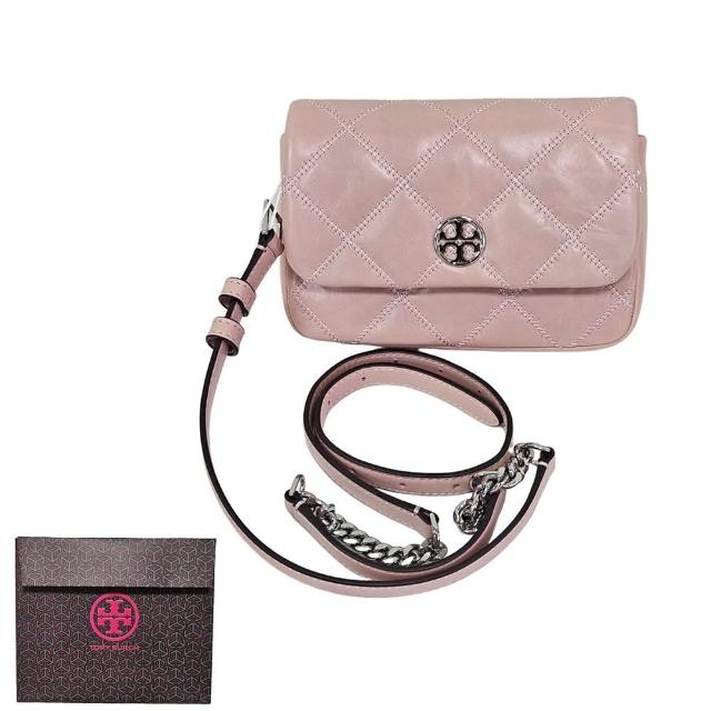 【TORY BURCH】TB WILLA 菱格小香風亮面皮革 側背包 腰包(芭比粉/贈原廠防塵袋紙袋/38 婦女節送禮)