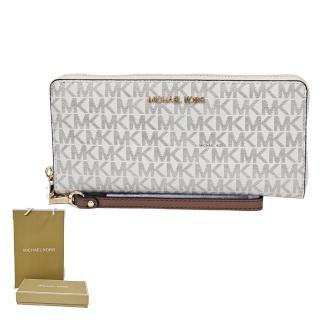【Michael Kors】MK 經典 PVC拉鍊手掛式長夾(香草白/贈原廠紙盒紙袋/母親節送禮)