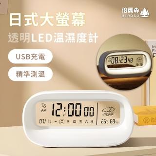 【Beroso 倍麗森】日式馬卡龍透明溫濕度計(室內溫度計 鬧鐘 電子鬧鐘 夜光鬧鐘 靜音鬧鐘)