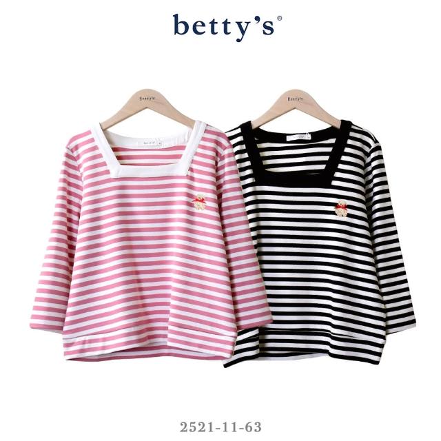 【betty’s 貝蒂思】小熊刺繡橫條紋方領T-shirt(共二色)