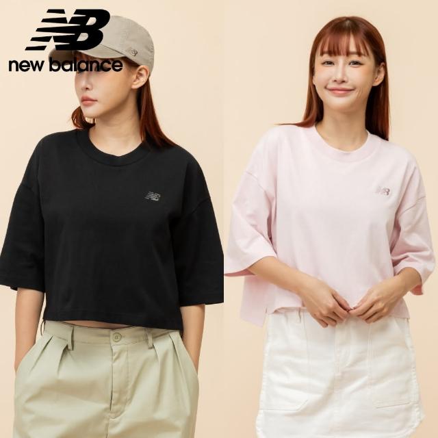 【NEW BALANCE】NB 棉質前短後長短版上衣_女性_黑/粉色_WT43536BK_WT43536RSG(美版 版型偏大)