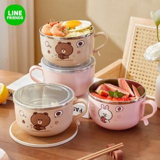 【LINE FRIENDS】熊大304不鏽鋼大容量帶蓋學生餐碗 雙層隔熱碗(附湯匙)