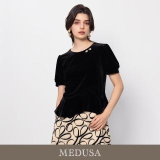【MEDUSA 曼度莎】現貨-高雅天鵝絨短袖裙擺上衣（M-XL）｜女上衣 小禮服上衣(501-7010A)