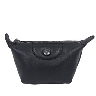【LONGCHAMP】Le Pliage Cuir 小羊皮水餃包造型零錢包(黑色/贈原廠紙袋/送禮)
