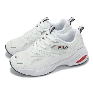 【FILA】休閒鞋 Defender 女鞋 白 藍 紅 拼接 厚底 緩衝 老爹鞋 斐樂(5J907X123)