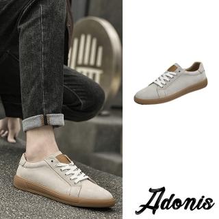 【Adonis】真皮板鞋 繫帶板鞋/真皮純色百搭個性繫帶休閒板鞋-男鞋(白)