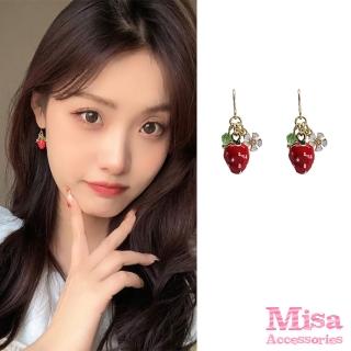 【MISA】韓國設計可愛甜蜜氣息小草莓造型耳勾 耳環(草莓耳環 韓風耳環)