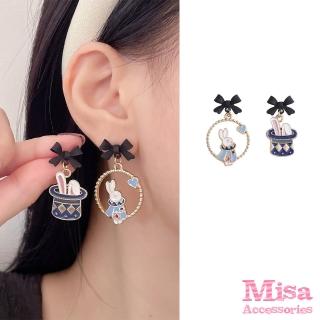 【MISA】韓國設計不對稱可愛卡通魔術小兔子造型耳環(不對稱耳環 卡通耳環 小兔子耳環)
