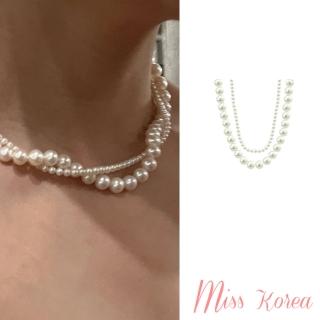 【MISS KOREA】韓國設計法式復古大小珍珠纏繞設計項鍊(復古項鍊 珍珠項鍊)