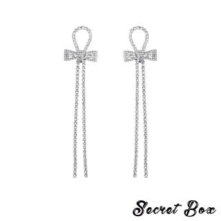 【SECRET BOX】S925銀針耳環 流蘇耳環/韓國設計S925銀針華麗滿鑽復古蝴蝶結長流蘇造型耳環(2色任選)