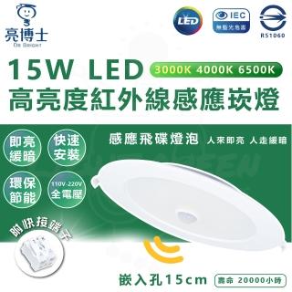 【亮博士】5入 亮博士 LED 紅外線 感應 LED崁燈 人體感應 15W 崁孔15cm(白光/中性光/黃光)