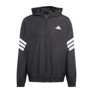 【adidas 愛迪達】Gym+3s Wndbreak 男 連帽外套 運動外套 休閒外套 防風 黑 白(JM6753)