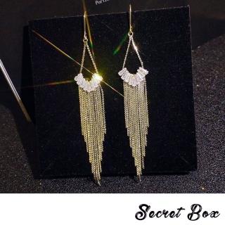 【SECRET BOX】韓國設計華麗閃耀三角鋯石長流蘇造型耳環(三角耳環 鋯石耳環 長流蘇耳環)
