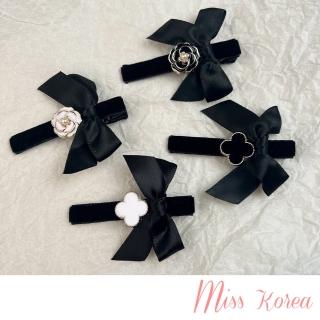 【MISS KOREA】一字髮夾 蝴蝶結髮夾/韓國設計高階感黑色絲絨蝴蝶結造型一字夾 髮夾(4款任選)