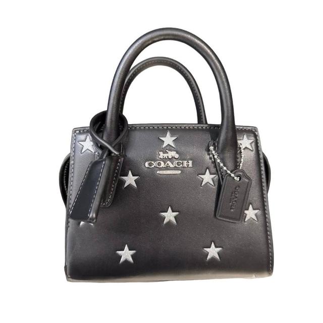 【COACH】ANDREA 馬車LOGO皮革手提/斜背迷你二用包黛妃包(星星黑底/贈原廠防塵袋紙袋/母親節送禮)