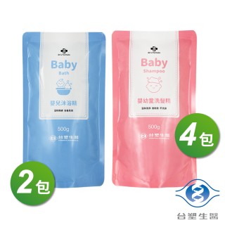 【Dr’s Formula 臺塑生醫】嬰兒 沐浴精 補充包 500g X 2包 + 嬰幼童 洗髮精 補充包 500g X 4包